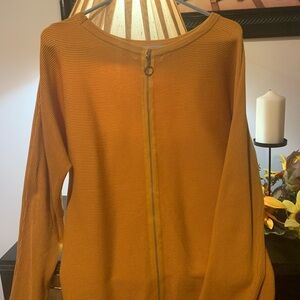Mustard Ribbed Sweater with Front Zipper